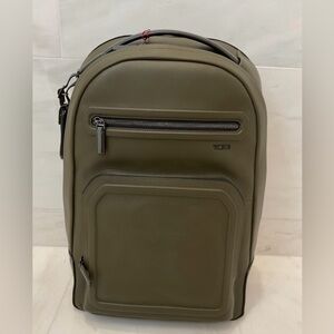 NEW Tumi Harrison WARREN 17.0” - 100% Leather Laptop Backpack - OLIVE GREEN